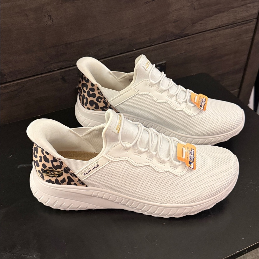BOBS from Skechers Women’s White Sneakers with Animal Print